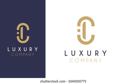 Premium Vector C Logo in two color variations. Beautiful Logotype design for luxury company branding. Elegant identity design in blue and gold. 