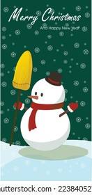 Premium-Vektorgrafik | Weihnachtskarten Hirscharakter mit Weihnachtsdekorationen und Kiefern, Schneemann