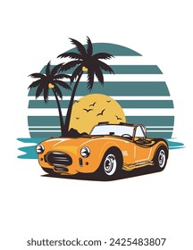 Premium Vector | Classic car on the beach