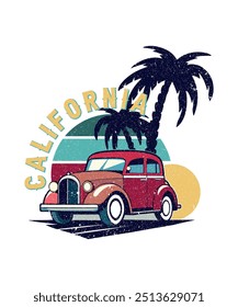 Premium Vector | Classic car on the beach