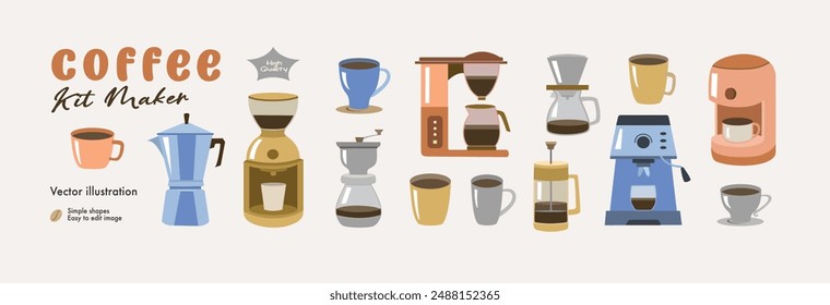 Premium Vector | Coffe maker illustration. Coffee machine illustration. Coffee maker collection.