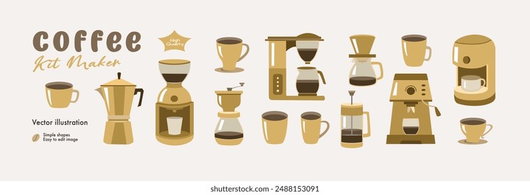 Premium Vector | Coffe maker illustration. Coffee machine illustration. Coffee maker collection set.