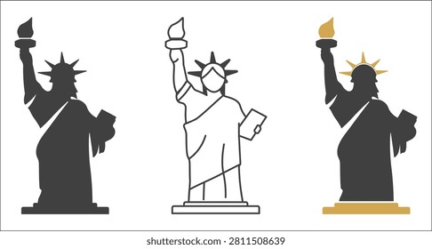 Premium vector collection featuring the Statue of Liberty in solid, outline, and accent styles. Designed for travel branding, destination marketing, editorial graphics, hospitality businesses, cultural campaigns, merchandise, and tourism identity projects.