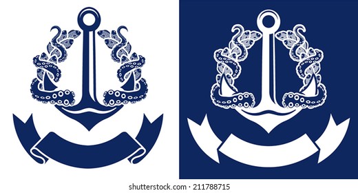 premium vector crest label with nautical anchor fish octopus and ribbon