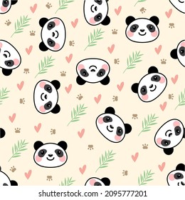 Premium vector of cute panda seamless pattern in soft color. Good for printing on demand, fabric printing, textile printing, invitation card, greeting card