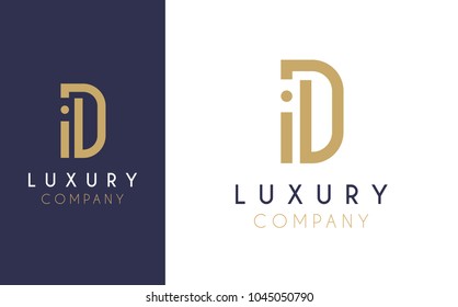 Premium Vector D Logo In Two Color Variations. Beautiful Logotype Design For Luxury Company Branding. Elegant Identity Design In Blue And Gold. 