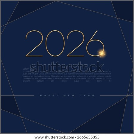 premium vector design to celebrate happy new year 2026, 2026 number design with blue background and gold stripes vector image. 