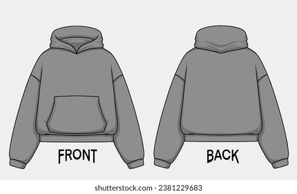 Premium Vector | Design Mock up Boxy Croptop Hoodie front and back, color can be changed.