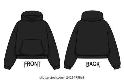 Premium-Vektorgrafik | Design Mock up Boxy Croptop Hoodie vorne und hinten, Farbe kann geändert werden.