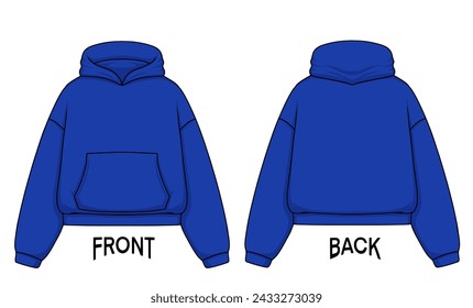 Prämienvektor | Design Mock up Boxy Croptop Hoodie vorne und hinten, Farbe kann geändert werden.