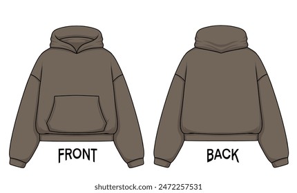 Premium Vektorgrafik | Design Mock up Boxy Croptop Hoodie vorne und hinten, Farbe kann geändert werden.