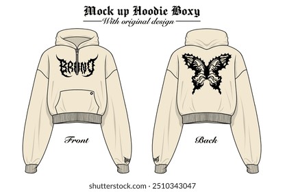 Premium-Vektor | Design Mock up Boxy Croptop Hoodie vorne und hinten, Farbe kann geändert werden.