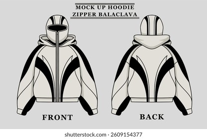 Premium Vector | Design Mock up Boxy Hoodie Zipper Balaclava front and back, color can be changed.