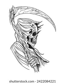 premium vector, detailed line art angel of death tattoo