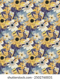 Premium vector digital image printing factory, flower solid natural seamless pattern textile and wrapping paper design allover, 