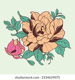 premium Vector I dibujo flor rosa japonés oriental tatuaje flash oldschool