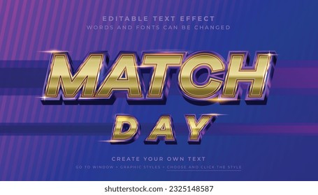 Premium Vector, Editable 3D match day text effect. Metallic gold sport font style