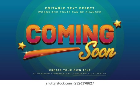 Premium Vector, Editable 3D shiny orange yellow text effect. Retro coming soon movie show graphic style 