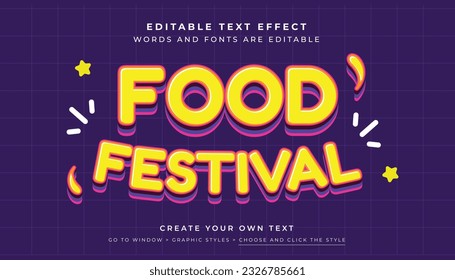 Premium Vector, Editable 3D yellow text effect. Food festival typography graphic style 