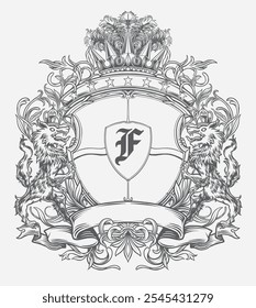 Premium vector I emblem badge logo classic victorian style outline drawing