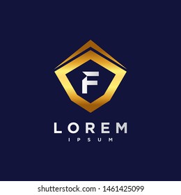 Premium Vector F Logo. Beautiful Logotype design for luxury company branding. Elegant identity design in blue and gold.