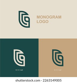 Logotipo de Vector Premium G+C+Leaf en tres variaciones de color. Hermoso diseño Logotipo para marca de empresa de lujo. Diseño de identidad elegante.