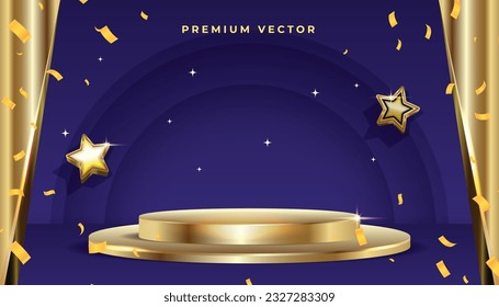 Premium vector, Gold confetti award blue High Quality Background