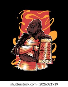 premium vector gorilla ronin samurai illustration, in a modern cartoon style, perfect for t-shirts or print products 