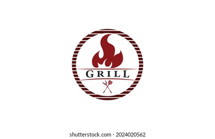Premium-Vektor-Grill-Logo, BBQ, Barbeque, Schweinefleisch, Gabeldorsch, Spatula-Vorlage