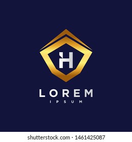 Premium Vector H Logo. Beautiful Logotype design for luxury company branding. Elegant identity design in blue and gold.