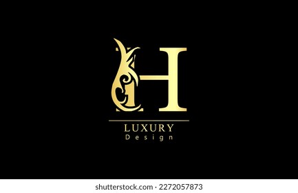 Premium Vector H logo. Monnogram, lettering. Delicate elegant floral pattern of roses.
