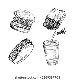 Vector Premium | Dibujo manual de comida rápida para restaurante