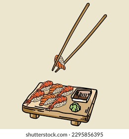 Premium Vector | Hand Draw Sushi Set For Japanese Cuisine Restaurant