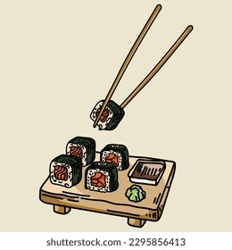 Premium Vector | Hand Draw Sushi Set For Japanese Cuisine Restaurant