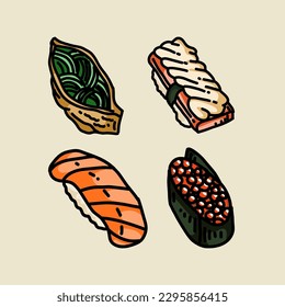 Vector Premium | Juego De Sushi Hand Draw Para El Restaurante De Cocina Japonesa