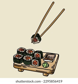 Premium Vector | Hand Draw Sushi Set For Japanese Cuisine Restaurant
