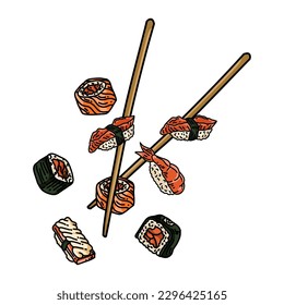 Premium Vector | Hand Draw Sushi Set For Japanese Cuisine Restaurant