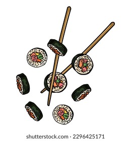 Premium-Vektorgrafik | Handgezeichneter Sushi Set für japanische Küche Restaurant