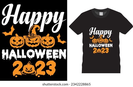 Premium Vector, happy Halloween 2023 T-Shirt Design vector template. Halloween day t shirts design typography vector illustration.  Best Halloween Shirts Design ready for print poster, card, mug, pod.