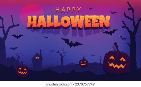 Premium Vektor Happy Halloween. Kürbis und Fledermäuse im Oktober, nächtlicher Hintergrund