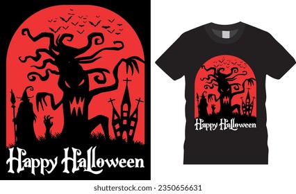 Premium Vector, Happy Halloween T-shirt design vector template. Halloween day t shirts design vector illustration. Unique and Trendy, Beautiful and eye catching vector graphic T-shirts Design.