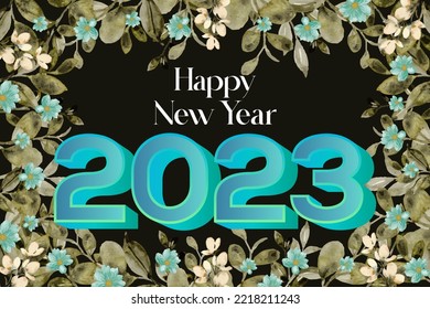 Premium vector happy new year with flower watercolor