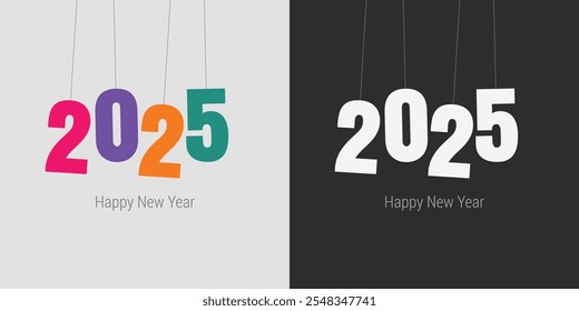 Premium vector. Happy new year 2025 design with colorful truncated number illustrations. Design for poster, banner, greeting and new year 2025. 2025 number design template. New Year social media.