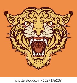 premium vector head tiger line art vintage old school style drawing