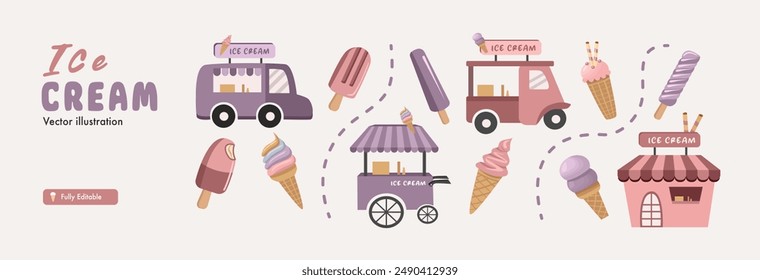 Premium Vector | Ice cream collection set. Ice cream truck. Food truck collection. Ice cream store.