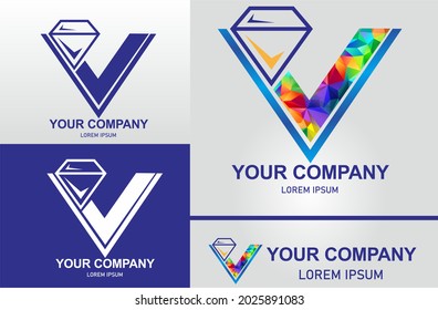 Premium Vector Icons lines form V and outline and diamond Logo in three color variations. Beautiful Logotype design for luxury corporate brand. Colorfull elegant identity design