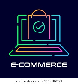 Premium vector illustration of commerce with technology feel. Online shopping concept with e-commerce online shopping and marketing icon. Can be edited by user easily.