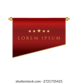 A premium vector illustration of a luxurious deep red banner with golden accents, a five-star rating, and space for custom text. Ideal for awards, certificates, high-quality product labels, or exclusive event promotions and branding.
