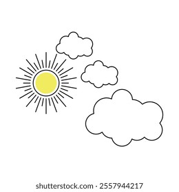  Premium vector illustration One line sun with cloud sketch on white background 