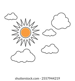  Premium vector illustration One line sun with cloud sketch on white background 